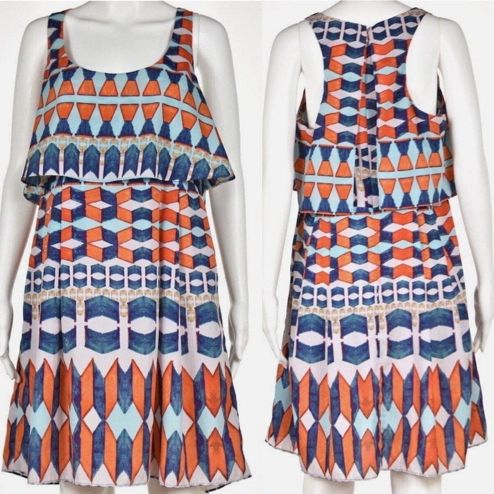 Jessica Simpson Tribal Print Tiered Sleeveless Flare Skirt Sundress size 16W EUC